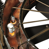 Close-up of internal bulb arrangement and support rods inside fixture.