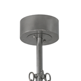 Closeup of brushed nickel canopy and hanging rod design.