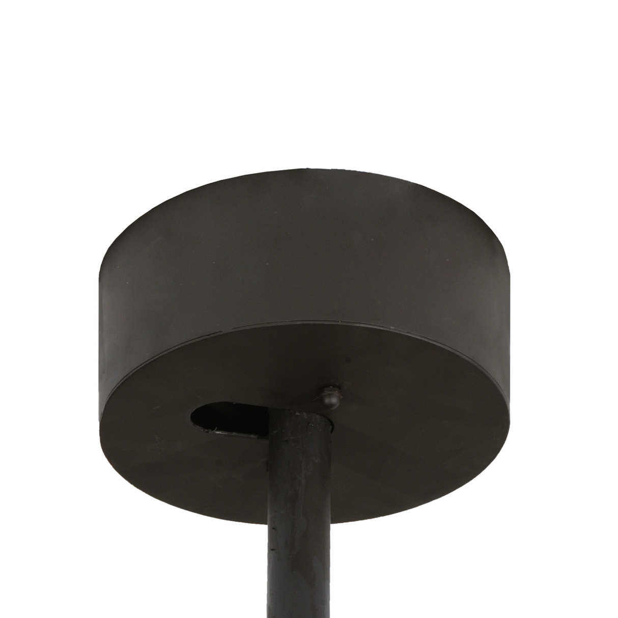 Closeup of canopy and downrod in dark bronze finish.
