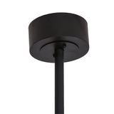 Closeup of canopy and downrod in textured black finish.