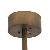 Closeup of ceiling canopy and hanging rod in antique copper finish.