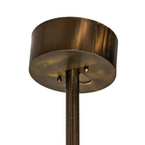 Close-up of ceiling canopy and rod with bronze finish.