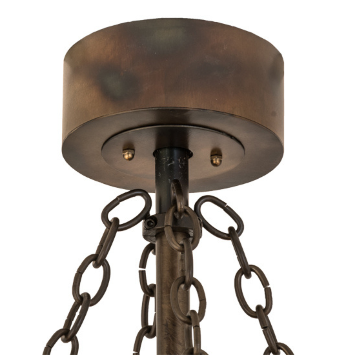 Close-up view of Tall Pines Chandel-Air’s ceiling canopy and chain mount.