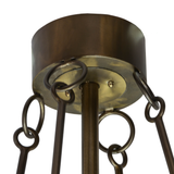 Canopy closeup showing antique copper finish and hanging ring details.