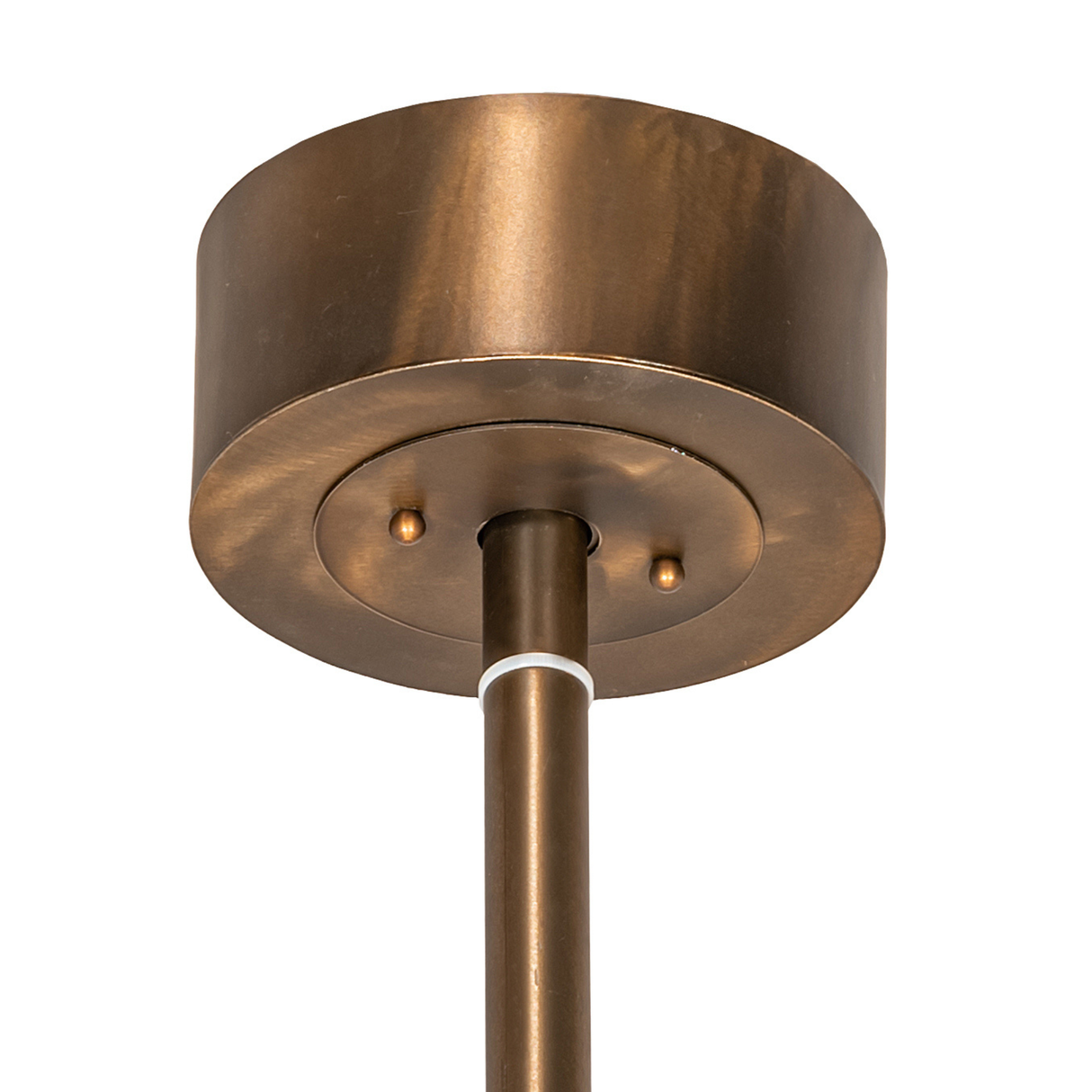 Close-up of antique copper canopy and downrod of Tall Pines Chandel-Air.