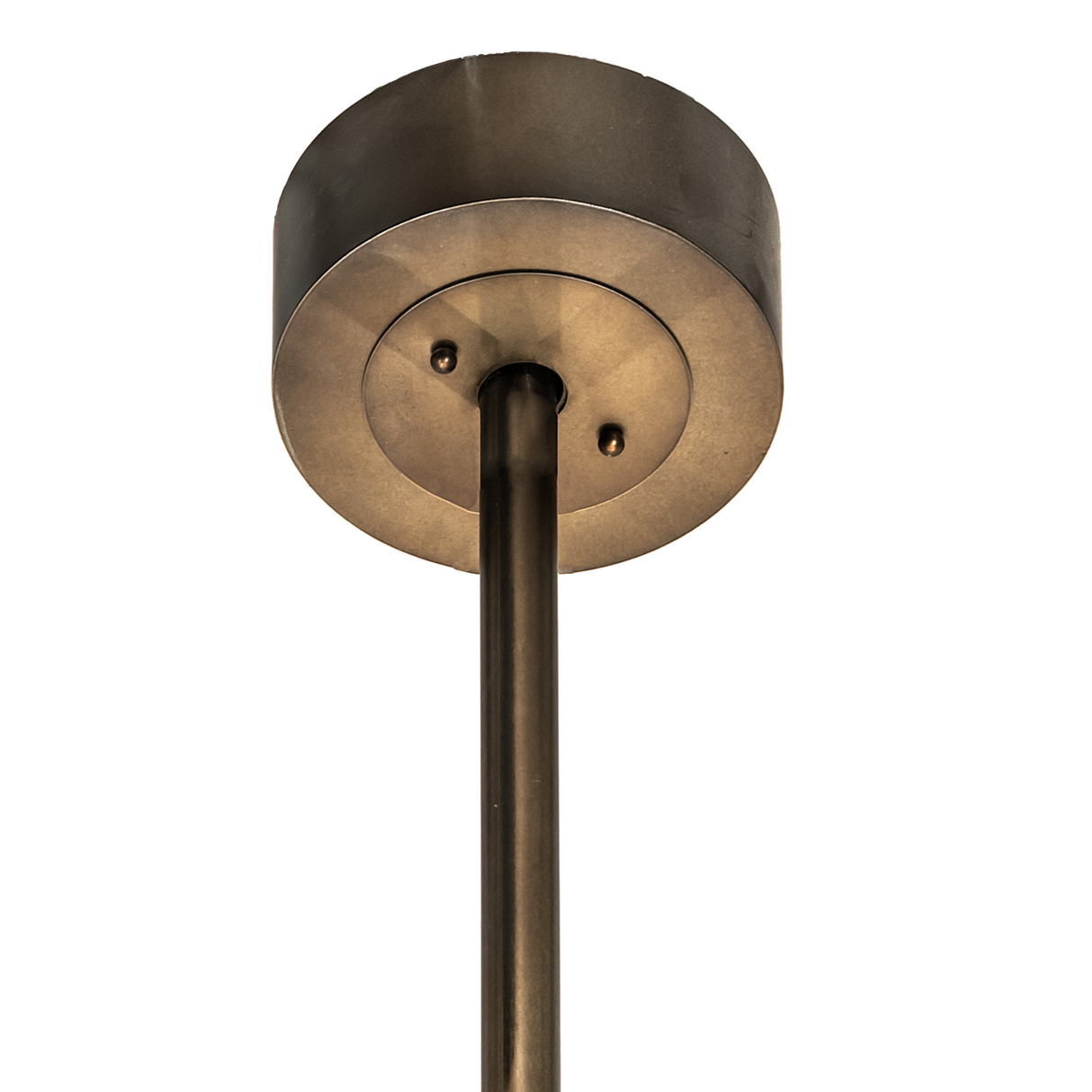 Ceiling canopy detail of Tall Pines Chandel-Air in antique copper finish.
