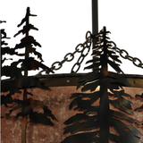 Detail of hanging chains connecting canopy and pine frame.