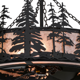 Closeup lit view of pine tree pattern and metal texture.