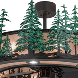 Closeup lit angle showing pine tree cutouts and lighting texture.