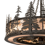 Closeup lit view highlighting trees and mica panel glow