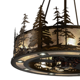 Closeup lit view showing pine silhouette pattern and warm mica glow.