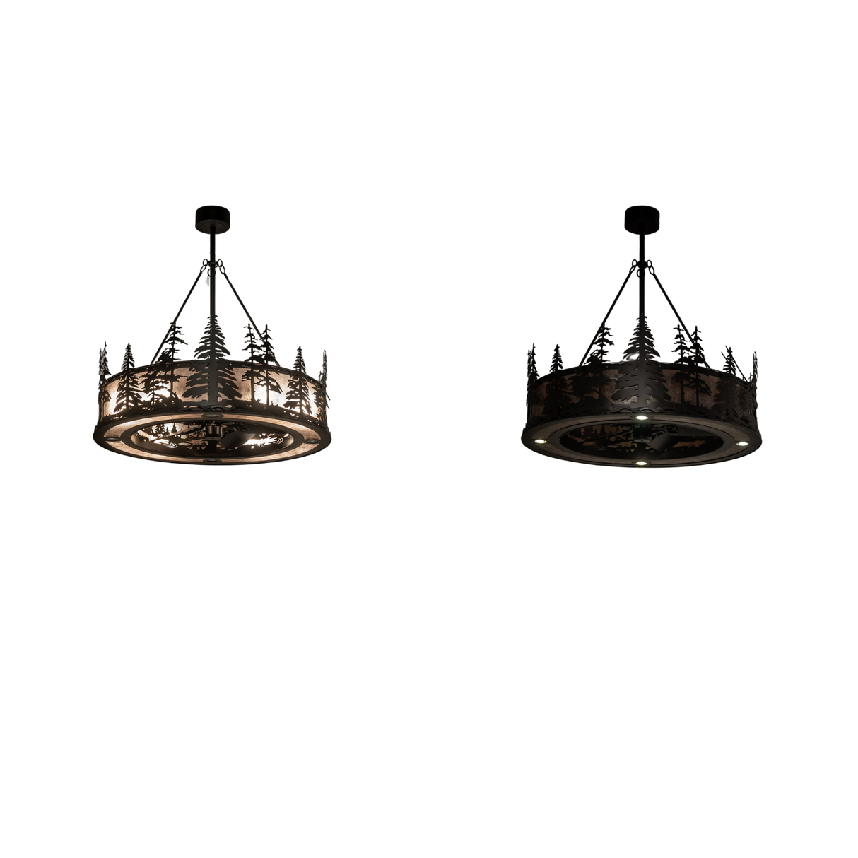 Comparison of inside light and downlight illumination modes of fixture.