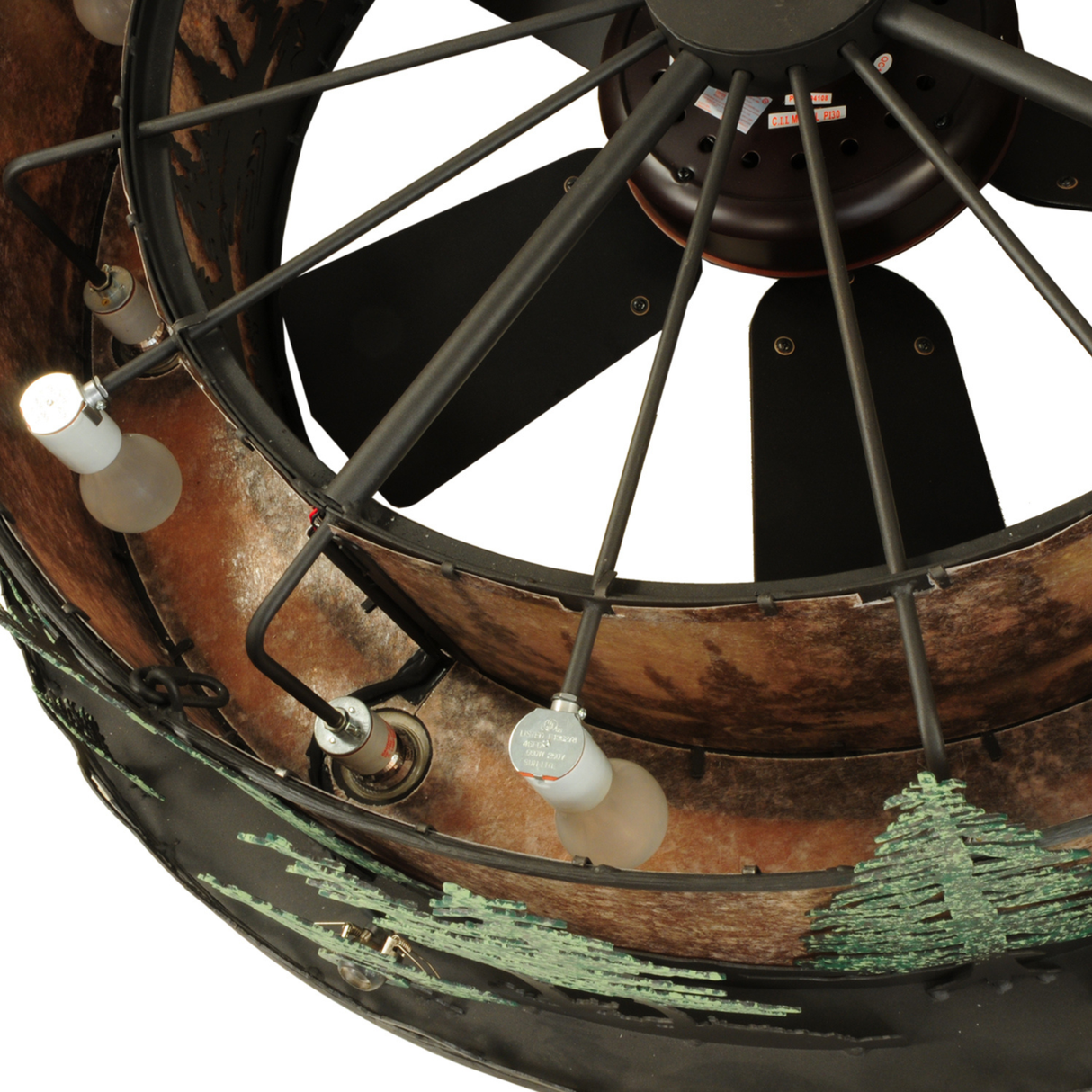 Top view of Tall Pines Chandel-Air revealing fan blades and internal bulb layout.