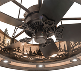 Detailed view of Tall Pines Chandel-Air fan blades and inner lighting.