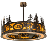 Front angle lit view of Tall Pines Chandel-Air with ADK design and warm glow.