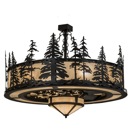 Front angled lit view showing pine tree silhouettes and mica diffuser.