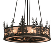 Front angled lit view highlighting silver mica glow and pine tree design.
