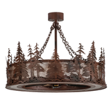 Front angle unlit view highlighting detailed pine cutouts and rustic finish.