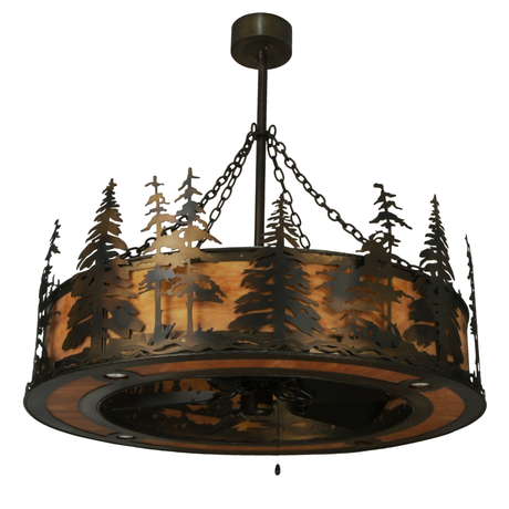 Front angle unlit view highlighting pine silhouette metalwork.