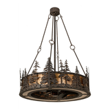 Front angled unlit view showing forest metalwork and copper rust finish.
