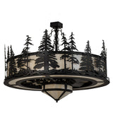 Front angled unlit view highlighting tree cutouts and bronze finish.