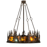 Front lit view featuring amber mica panels and forest cutouts.