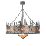 Side lit view showing layered pine forest detail and fan light.