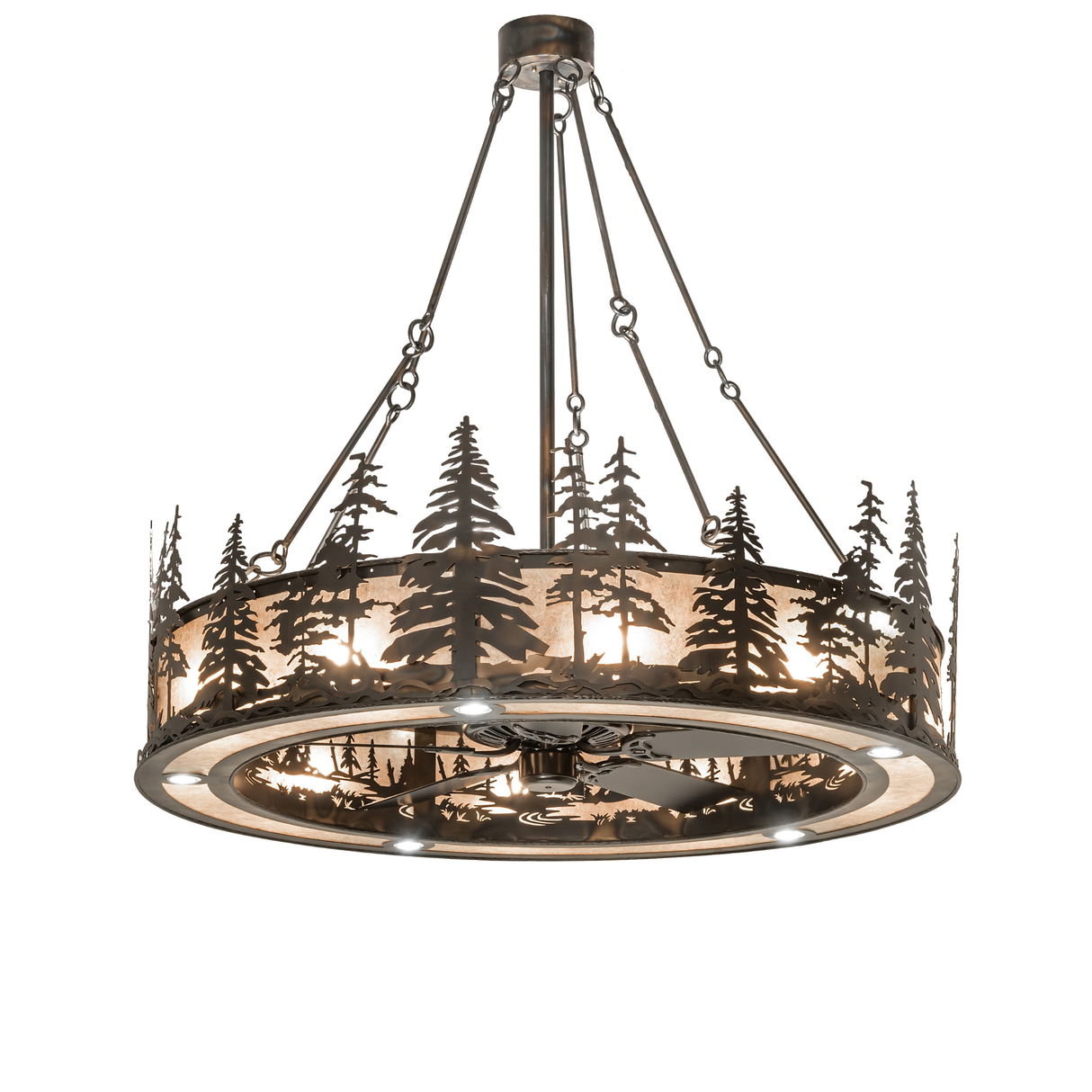 Front view of Tall Pines Chandel-Air with glowing Silver Mica diffuser.