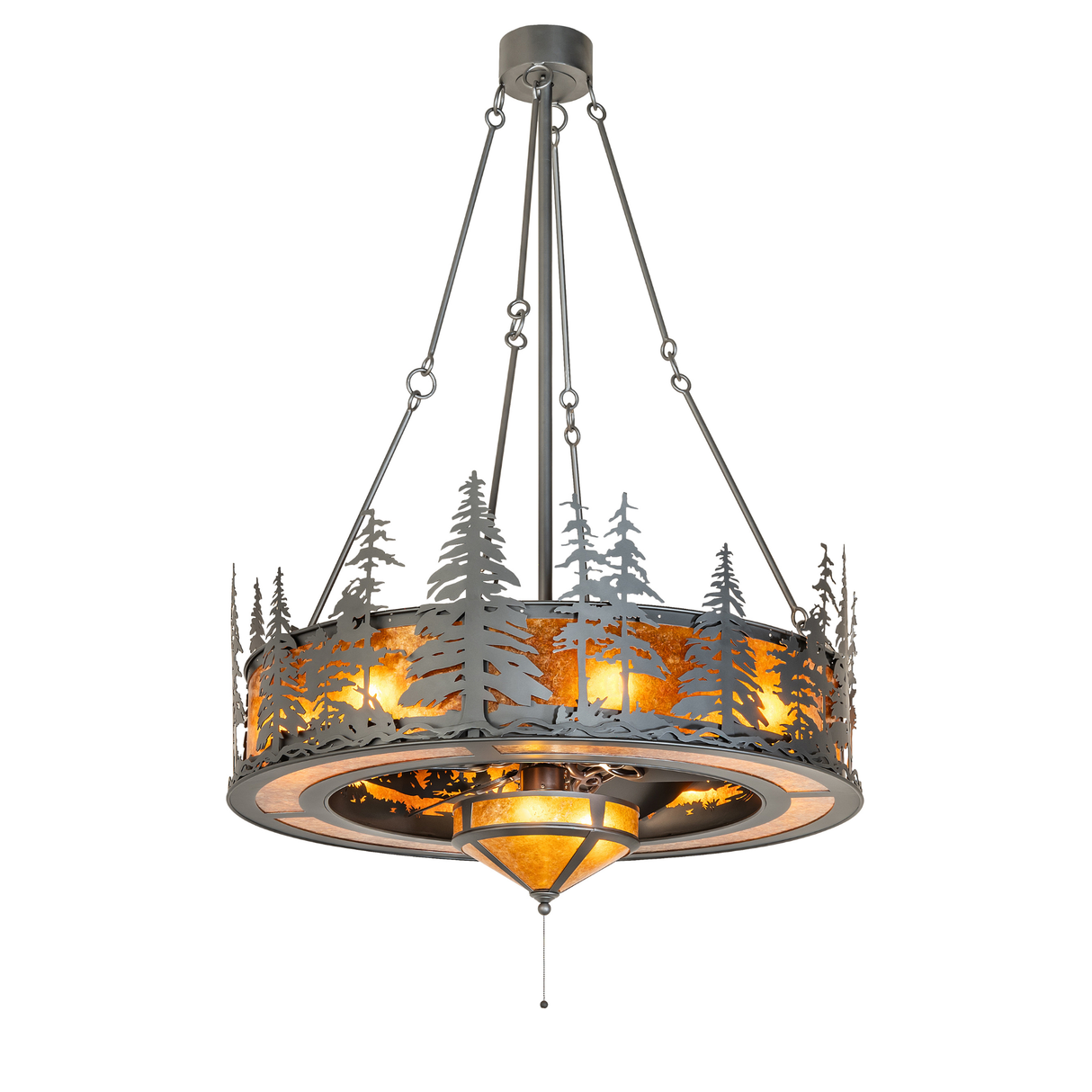 Tall Pines Chandel-Air chandelier fan in Wrought Iron finish.