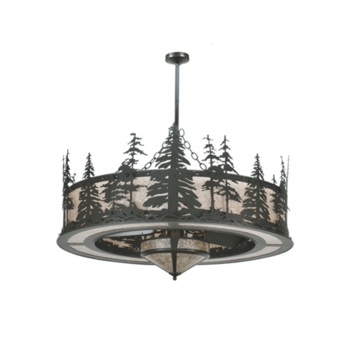 Tall Pines Chandel-Air front view showing tree silhouette and warm glow.