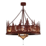 Rustic Tall Pines Chandel-Air illuminated front view showing Red Rust finish..