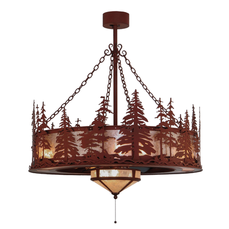 Rustic Tall Pines Chandel-Air illuminated front view showing Red Rust finish..