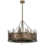 Front unlit view showing pine tree silhouettes and antique copper finish.