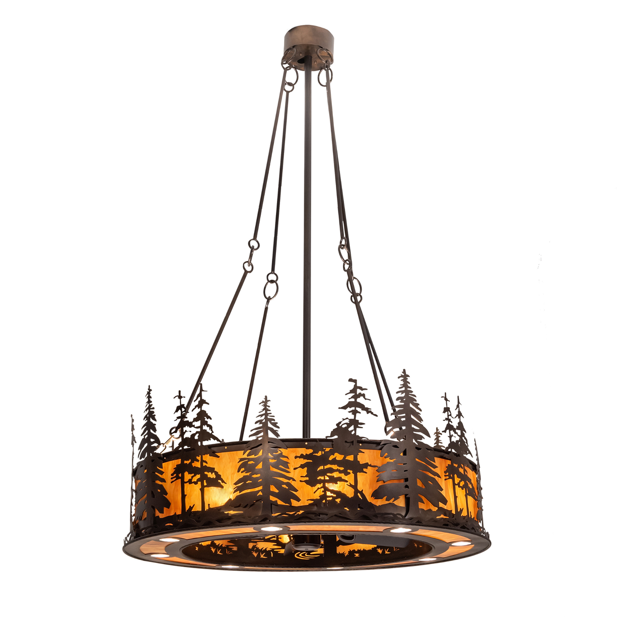 Full-length view of Tall Pines Chandel-Air suspended from ceiling.