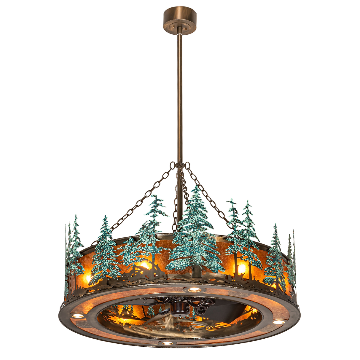 Full-length view of Tall Pines Chandel-Air showing canopy, chains, and forest design.