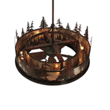 Interior view showing light bulbs and pine cutout design.