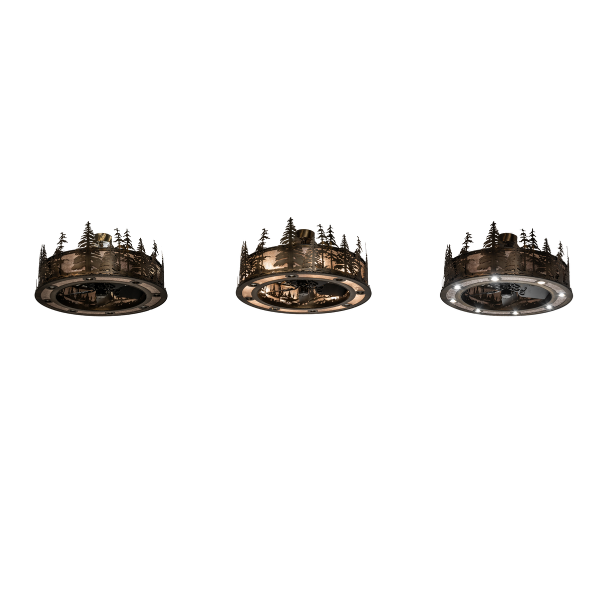 Tall Pines Chandel-Air showing up-light, ambient, and downlight illumination modes.