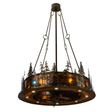 Lit angled view of Tall Pines Chandel-Air with glowing amber mica shade.