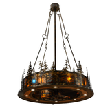 Lit angled view of Tall Pines Chandel-Air with glowing amber mica shade.