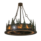 Tall Pines Chandel-Air illuminated with bronze finish and forest design.
