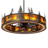 Lit angled view showing pine tree silhouettes and amber mica glow.
