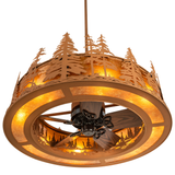 Bottom angled lit view showing integrated fan and glowing diffuser.