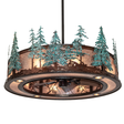 Front view of Tall Pines Chandel-Air with glowing mica shade and green pine details.