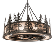 Tall Pines Chandel-Air chandelier fan glowing with silver mica diffuser.