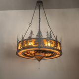 Tall Pines chandelier fan softly illuminating a room with warm amber tones.