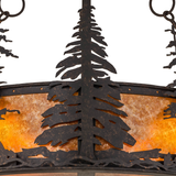 Shade detail showing handcrafted pine silhouettes and amber glow.