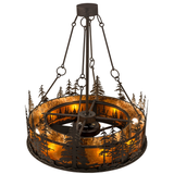 Top angled view showing glowing Amber Mica panels and tree cutouts.