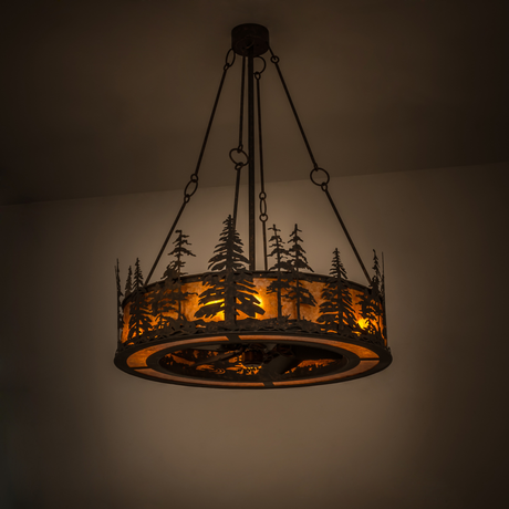 Room-lit view displaying warm amber illumination against rustic background.