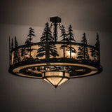 Lit room view of Tall Pines Chandel-Air showcasing warm amber glow and pine design.