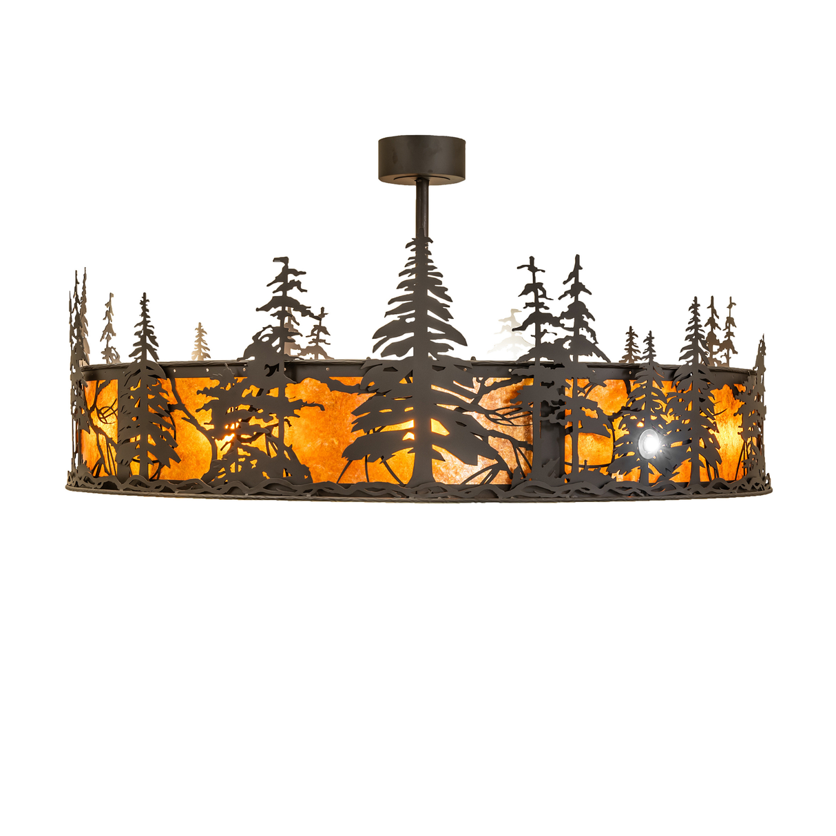 Side profile showing Amber Mica shade and forest tree design details.